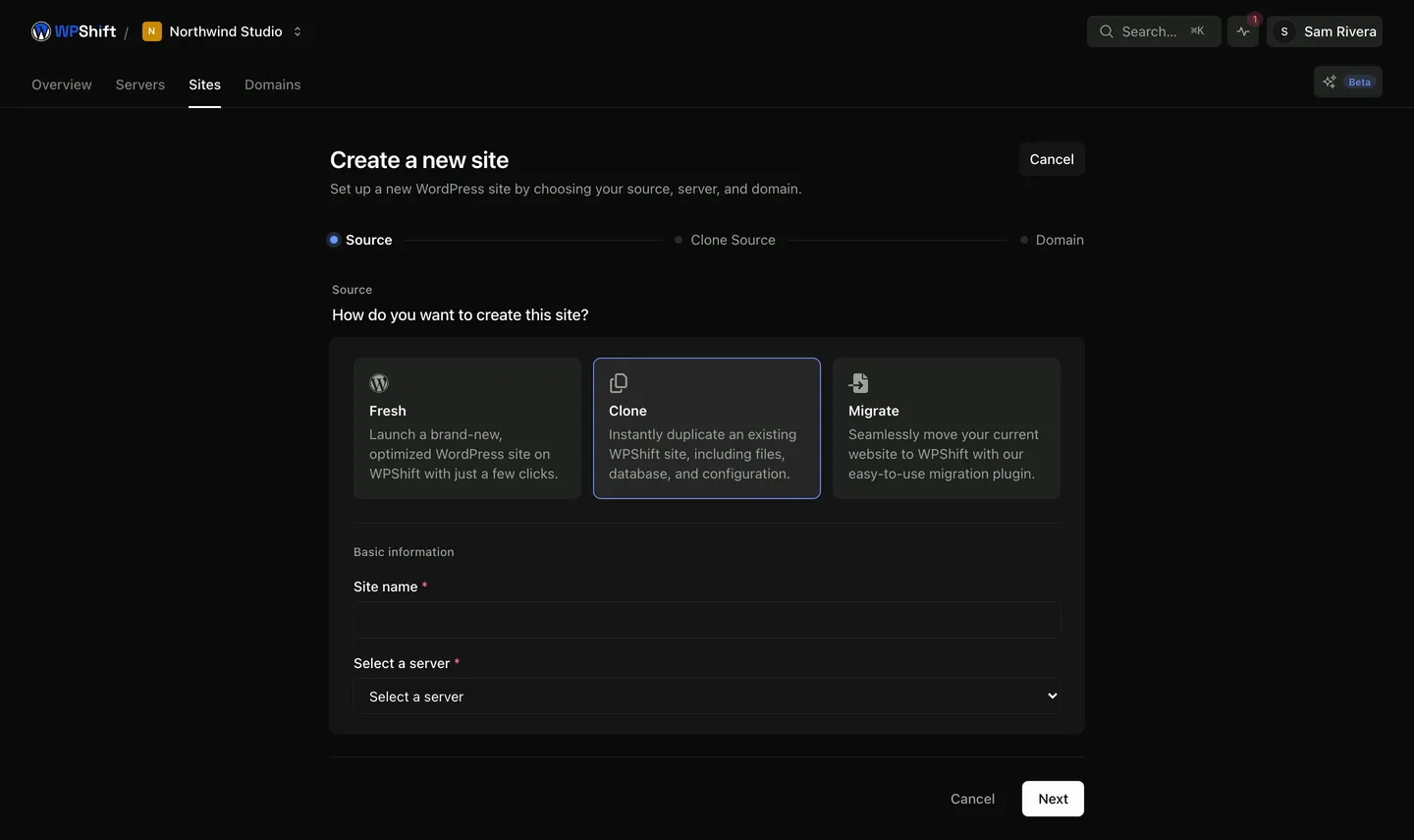 Creating a site as a copy of an existing one.